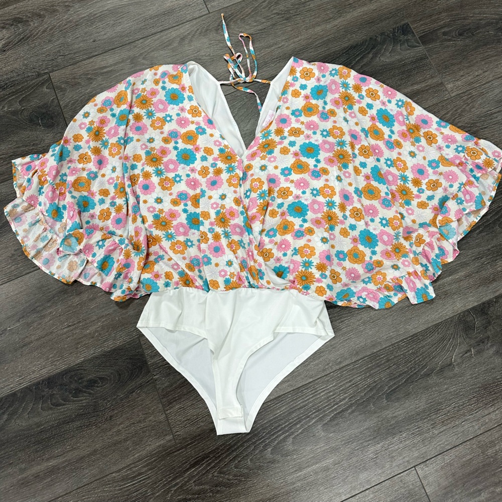 pink lily floral bodysuit (never worn)